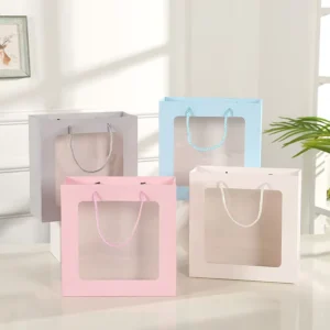 Lipack Transparent Window Paper Bag White Ivory Board Gift Packaging Paper Bag With Clear Window