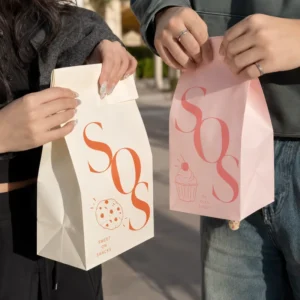 Logo Custom Bolsas Papel Brown White Craft Paper Kraft SOS Bag Restaurant Takeaway Packaging for Store Food Bread Delivery