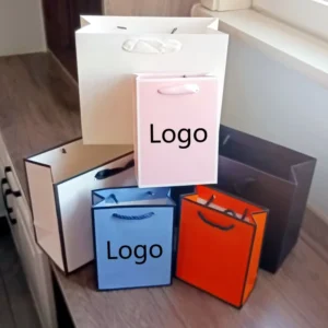 Logo-Printed Gift Packaging Paper Bags with Rope Handles for Clothing and Shoes