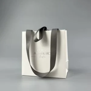 Logo Stamped White Art Paper Gift Bag With Ribbon For Jewelry And Necklaces