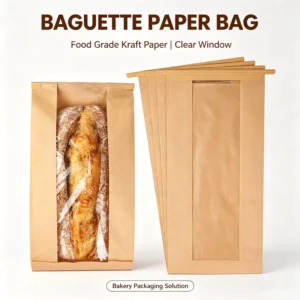 Long Eco Friendly Kraft Paper Bread Bags with Window and Tin Tie Tabs for Homemade Sourdough Baguette Salad & Pizza