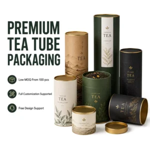 Low MOQ 100 Pcs Premium Tea Tube Eco friendly Custom Cylindrical Packaging Free Design