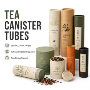 Low MOQ 100 Pcs Tea Canister Tube Custom Eco friendly Recyclable Kraft Cylinder Packaging Craft Paper Free Design Support