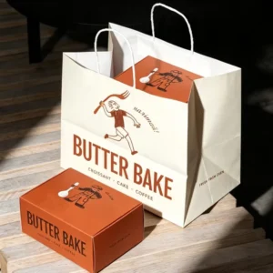 Low MOQ Custom Bolsas De Papel Biodegradable Kraft Paper Bags for Fast Food Coffee Restaurant Takeaway Bakery Take Out Packaging