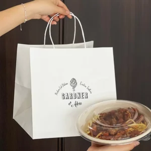 Low MOQ Eco Friendly Kraft Paper Pizza & Salad Lunch Bag with Digital Printing Lamination Customizable Restaurant Takeaway Bag