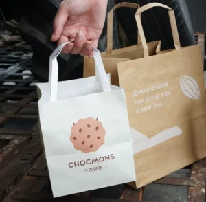 Luxurious Customized Design White and Yellow Kraft Paper Bag with High Quality Baking Bread Snack Food Takeaway Packaging