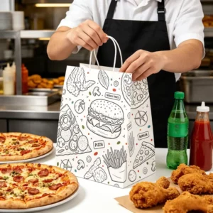 Luxury Biodegradable Paper Bowl Bag with Handle for Fast Food and Cake Packaging