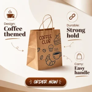 Luxury Brown Kraft Paper Bag Accept Custom Printing Stock Gift Fast Food Take Away Hand Length Handle Shopping Bag