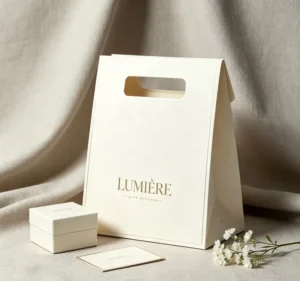 Luxury Custom Handle Gift Paper Bag White Kraft Recyclable Shopping Bag For Wedding Cosmetic Brand Retail Packaging