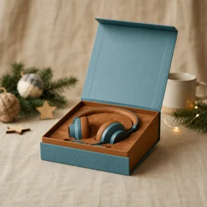 Luxury Custom Headphone Gift Box Vintage Blue Rigid Packaging With Velvet Insert For Christmas Electronics Accessories