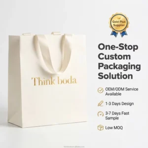 Luxury Custom Logo Cream White Paper Gift Bag With Gold Foil Texture Premium Rigid Shopping Bag For Jewelry Spirits Boutique