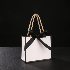 Luxury Custom White Card Gift Paper Wedding Candy Packaging Bags for Necklace Jewelry Business with Ribbon Handle
