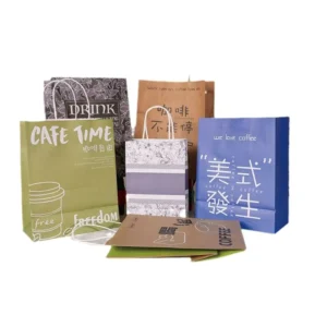 Luxury Eco Friendly Fade Resistant Handmade Printed Art Paper Coffee Takeaway Bag Handle Disposable Drink Packaging Gift Handbag