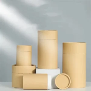 Luxury Embossed Kraft Paper Cylinder Tube Recycled Cardboard Gift Box Custom Size Room Fragrance Essential Oil Packaging