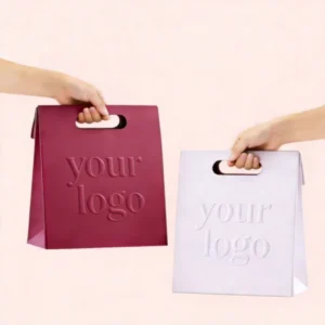 Luxury Embossed Logo Fashion Die-Cut Handle Shopping Paper Bags Pink Die-Cut Handle Makeup Paper Bags