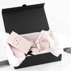Luxury Folding Wedding Gift Box Packaging Elegant Paperboard Boxes Hard Rigid Black Ribbed Gift Box with Magnetic Closure Lid