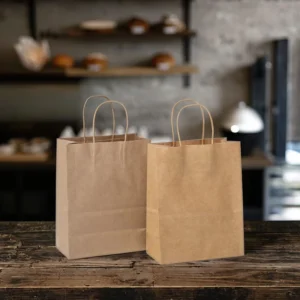 Luxury Kraft Paper Shopping Bags with Hand Length Handle Recyclable for Supermarket Grocery Use