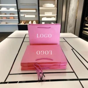 Luxury Pink Wig Jewelry and Cosmetic Paper Bag Custom Retail Boutique Shopping Gift Bags for Girls with Logo