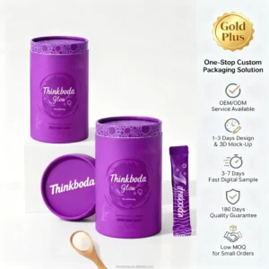 Luxury Purple Round Kraft Paper Tube Box for Supplements Collagen Protein Powder Packaging Custom Logo Size Food Grade