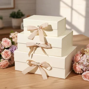 Luxury Rigid Magnetic Closure Fancy Matte Gift Box with Ribbon for Gifts Custom logo Magnetic Beige Gift Boxes