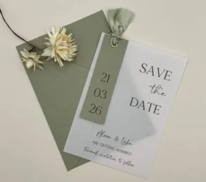 Luxury Sage Green Vellum Wedding Invitation Set Custom Save the Date Cards with Envelope for Wedding Bridal Shower Event