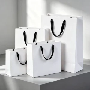 Luxury White Paper Shopping Bag Custom Logo Printed with Handles for Clothing Shoes Retail Boutique Gift Packaging