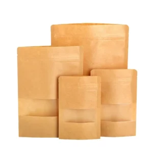 MOQ 500pcs Stand Up Zip Pouch Brown Kraft Paper Bags Dried Food Packaging Bags with Window