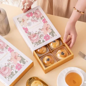Kotak Hadiah Kue Mooncake Madeleine dengan Kertas Pastry Crisp Salju