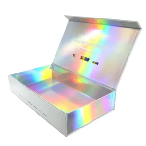 Magnetic Cosmetic Packaging Box with Gold Foil, Holographic Finish, Sponge Lining, and Recycled Cardboard