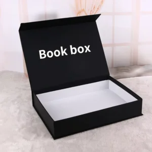 Magnetic Folding Gift Box with Handle, Custom Logo, Black Rigid Cardboard Paper