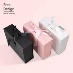 Magnetic Pink Cardboard Gift Mailer Box With Ribbon