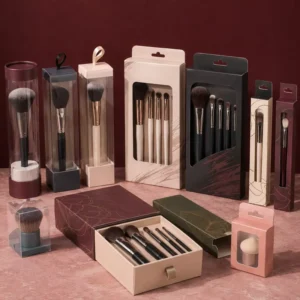 Makeup Brush Retail Packaging Textured Paperboard Box with PET Window and Insert for Brush Sets Factory