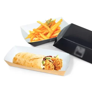 Manufacturer Custom Logo Printed Disposable Kraft Paper Oil-Proof Takeaway Food Tray Boat Box