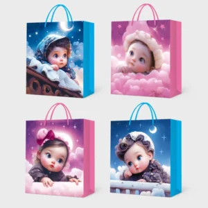 Manufacturer Custom Logo Thick Card Paper Bags with Handles, Eco-Friendly Reusable Packaging Bags for Maternity and Baby Products
