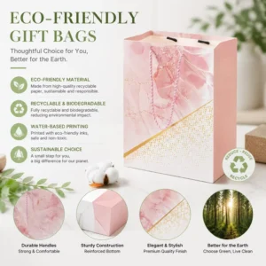 Marble Gift Bag, Recyclable Biodegradable, Gold Foil Rope Handle, Water-Based Ink, Wedding and Birthday Packaging