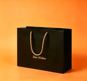 Matte Black Gift Bag with Gold Foil Print for Corporate Gifting and Special Occasions