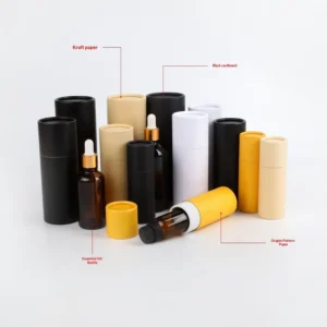 Matte Black White Kraft Paper Tube Custom Logo Cardboard Cylinder Box 30ml Essential Oil Cosmetic Packaging