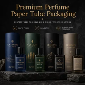 Matte Finish Custom-Size Perfume Paper Cylinder with Foil Detail for Cologne and Fragrance