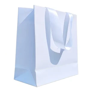 Matte Laminated Blank White Card Paper Bag for Cosmetic Gift Packaging with Satin Ribbon Handle