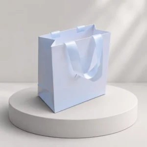Matte Laminated Blank White Card Paper Bag for Cosmetic Gift Packing with Matching Satin Ribbon Handle