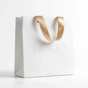 Matte White Card Paper Bag with Custom Hot-Stamped Logo and Handle for Hospital and Wedding Favors