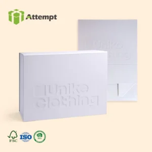 Matte White Folding Cardboard Magnetic Gift Box with Embossed Logo for Garments