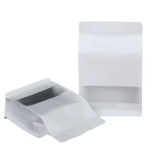 Matte White Kraft Paper Window Opening Eight Side Sealing Bag Seal Transparent Food Poly Plastic Packaging Bag