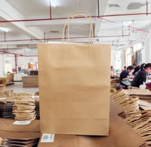Medium Plain Brown Kraft Paper Handmade Reusable Eco Friendly Screen Printed Customizable Twisted Ribbon Bulk Gift Wrap Bags for