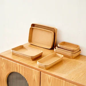 Microwaveable Kraft Paper Sushi Tray Oil Resistant Recyclable Disposable Food Grade Paper Packaging