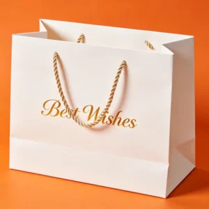 Minimalist Beige Eco Friendly Biodegradable Durable Gift Bag with Gold Print for Bridal Corporate & Holiday Gifting
