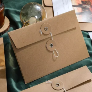 Minimalist Thick Kraft Paper Envelope with String Vintage Retro Style for Letters Invoices Scrapbooking & Documents