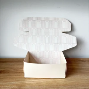 Minimalist White Paperboard Bakery Mailer Box with Pink Line Art Logo for Pastry and Cake Packaging