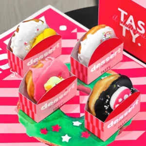 Model 002 Custom Logo Foldable Paper Packaging Box for Donuts and Bakery Gifts with Embossed Sponge