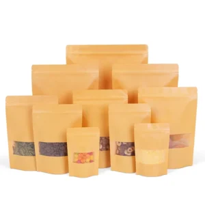 Moisture-Proof Plain Kraft Paper Stand-Up Pouch with Clear Window